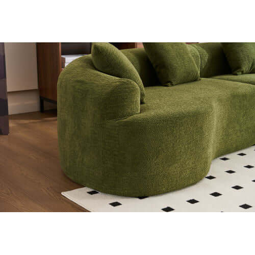 Curved Compression Foam Sectional Sofa – 110” Modular Chenille Couch (Sleeper Style) in green upholstery.