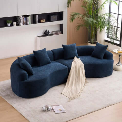 Curved Compression Foam Sectional Sofa – 110” Modular Chenille Couch (Sleeper Style) in a stylish living room setting.