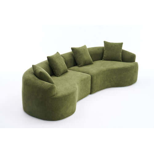 Curved Compression Foam Sectional Sofa – 110” Modular Chenille Couch (Sleeper Style) in green upholstery with plush cushions.