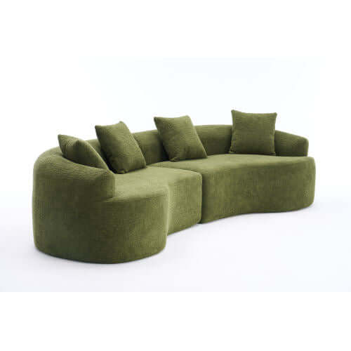 Curved Compression Foam Sectional Sofa – 110” Modular Chenille Couch (Sleeper Style) in olive green upholstery