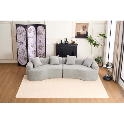 Curved Compression Foam Sectional Sofa – 110” Modular Chenille Couch (Sleeper Style) in a modern living room setting.