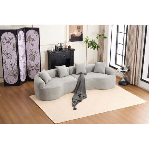 Curved Compression Foam Sectional Sofa – 110” Modular Chenille Couch (Sleeper Style) in a modern living room setting.