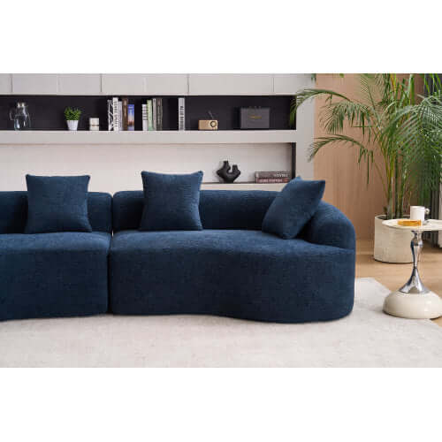 Curved Compression Foam Sectional Sofa – 110” Modular Chenille Couch (Sleeper Style) in modern living room setting.