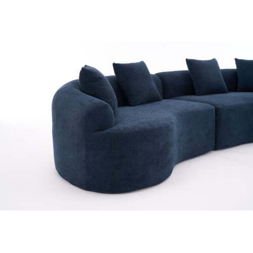 Curved Compression Foam Sectional Sofa – 110” Modular Chenille Couch (Sleeper Style) in dark blue with plush cushions.