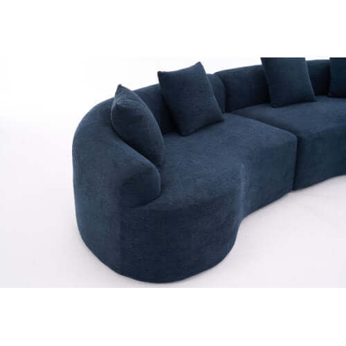 Curved Compression Foam Sectional Sofa – 110” Modular Chenille Couch (Sleeper Style) in dark blue with plush cushions.