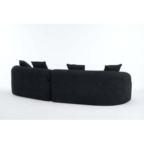 Curved Compression Foam Sectional Sofa – 110” Modular Chenille Couch (Sleeper Style) in black upholstery, showing back view.