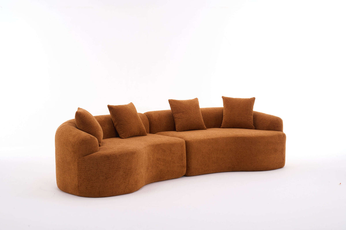 Curved Compression Foam Sectional Sofa – 110” Modular Chenille Couch (Sleeper Style) in plush brown upholstery.