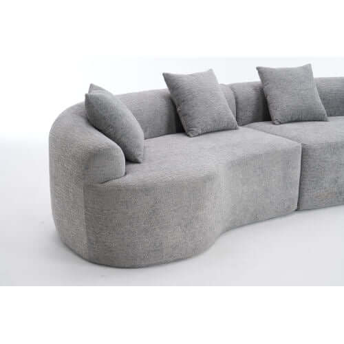 Curved Compression Foam Sectional Sofa – 110” Modular Chenille Couch (Sleeper Style) gray upholstery with comfy cushions