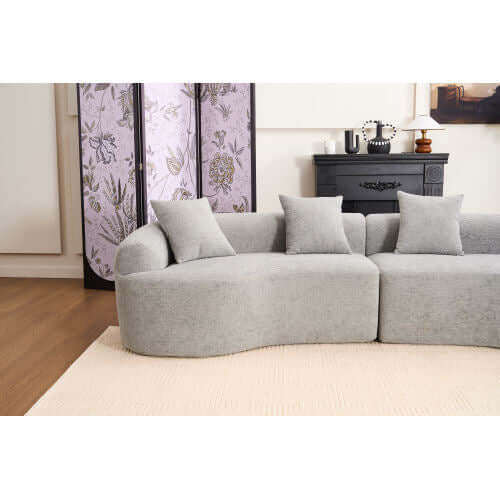 Curved Compression Foam Sectional Sofa – 110” Modular Chenille Couch (Sleeper Style) with soft cushions and modern design.