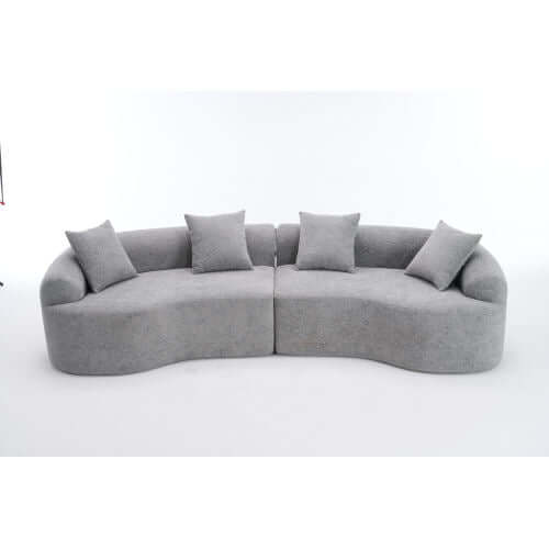 Curved Compression Foam Sectional Sofa – 110” Modular Chenille Couch (Sleeper Style) with plush gray upholstery and cushions.