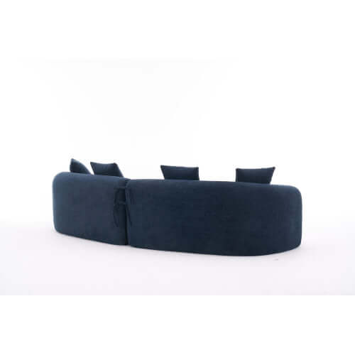 Curved Compression Foam Sectional Sofa – 110” Modular Chenille Couch (Sleeper Style) in dark blue upholstery.