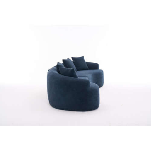 Curved Compression Foam Sectional Sofa – 110” Modular Chenille Couch (Sleeper Style) in blue fabric.