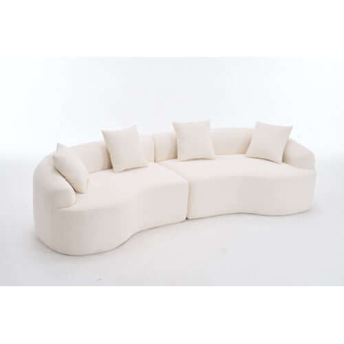 Curved Compression Foam Sectional Sofa – 110” Modular Chenille Couch (Sleeper Style) in soft white upholstery.