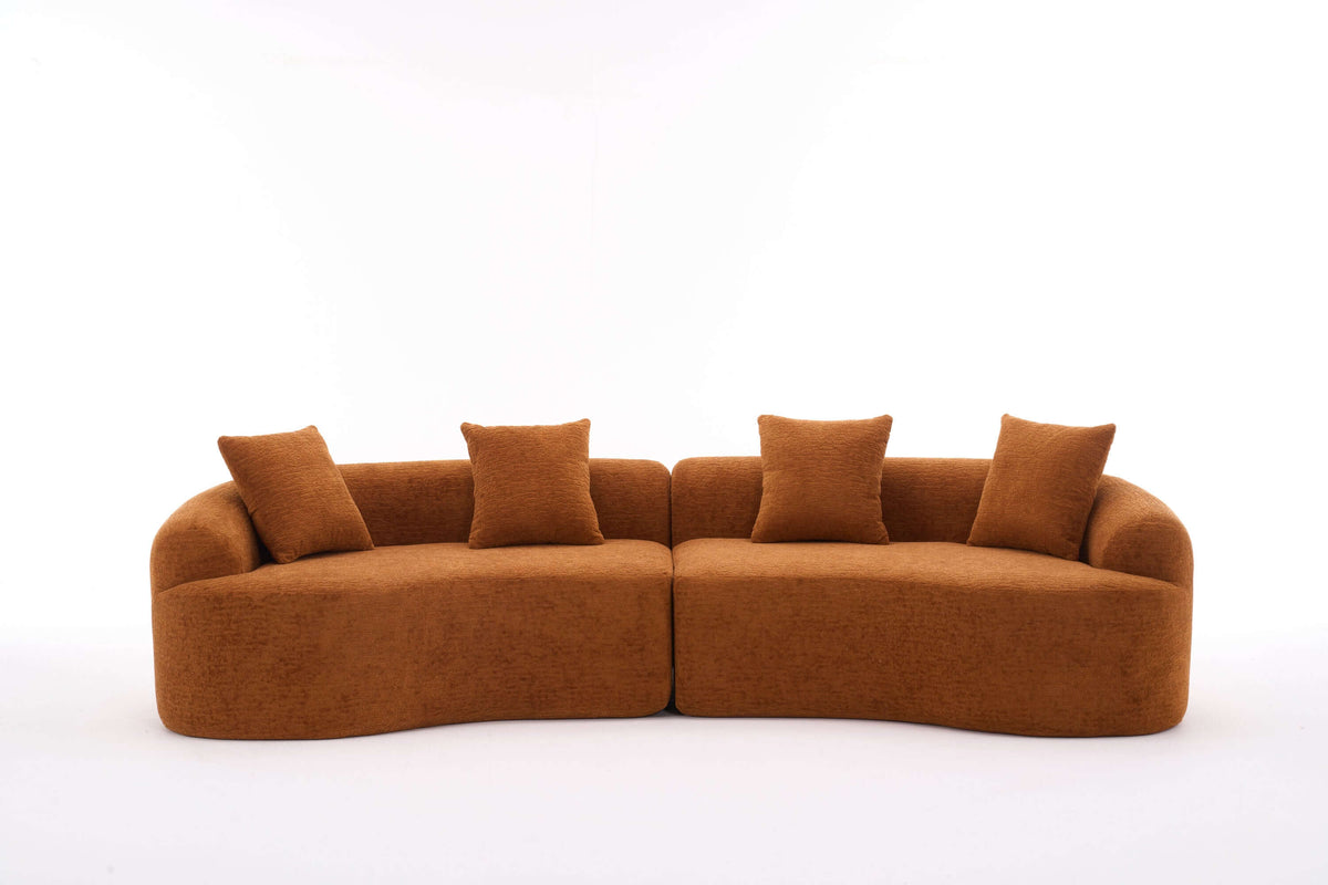 Curved Compression Foam Sectional Sofa – 110” Modular Chenille Couch (Sleeper Style) in warm brown with plush cushions.