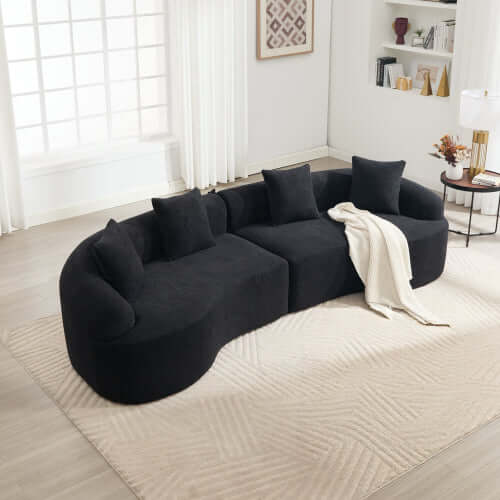 Curved Compression Foam Sectional Sofa – 110” Modular Chenille Couch (Sleeper Style) in a modern living room setting.