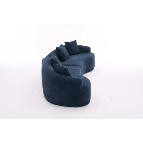Curved Compression Foam Sectional Sofa – 110” Modular Chenille Couch (Sleeper Style) in a stylish dark blue upholstery.