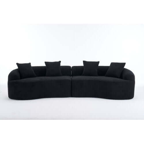 Curved Compression Foam Sectional Sofa – 110” Modular Chenille Couch (Sleeper Style) with plush black upholstery.