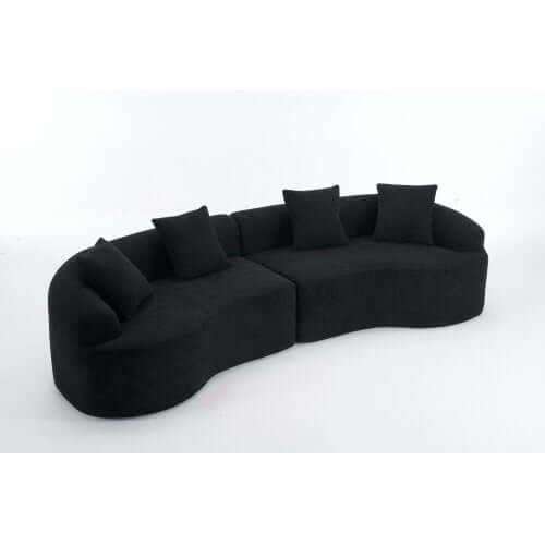Curved Compression Foam Sectional Sofa – 110” Modular Chenille Couch (Sleeper Style) in sleek black upholstery.