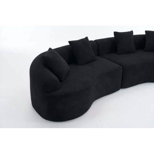 Curved Compression Foam Sectional Sofa – 110” Modular Chenille Couch (Sleeper Style) in black with plush cushions.