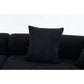 Curved Compression Foam Sectional Sofa – 110” Modular Chenille Couch (Sleeper Style) with plush black pillow.