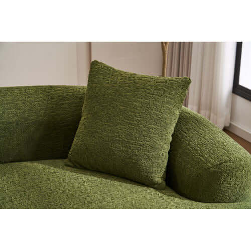 Curved Compression Foam Sectional Sofa – 110” Modular Chenille Couch (Sleeper Style) with soft green upholstery and cushion.