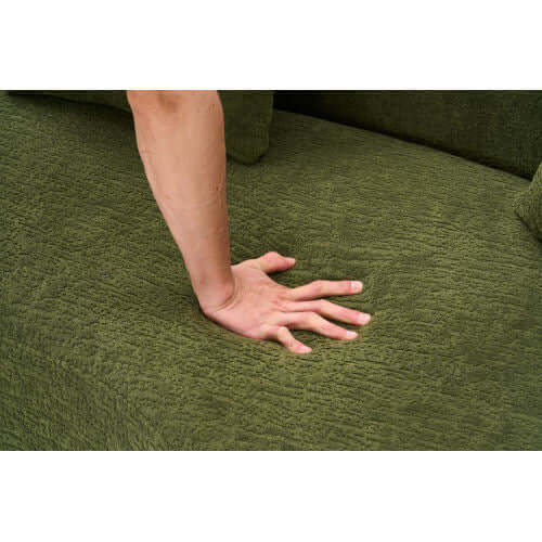 Curved Compression Foam Sectional Sofa – 110” Modular Chenille Couch (Sleeper Style) with soft green upholstery.