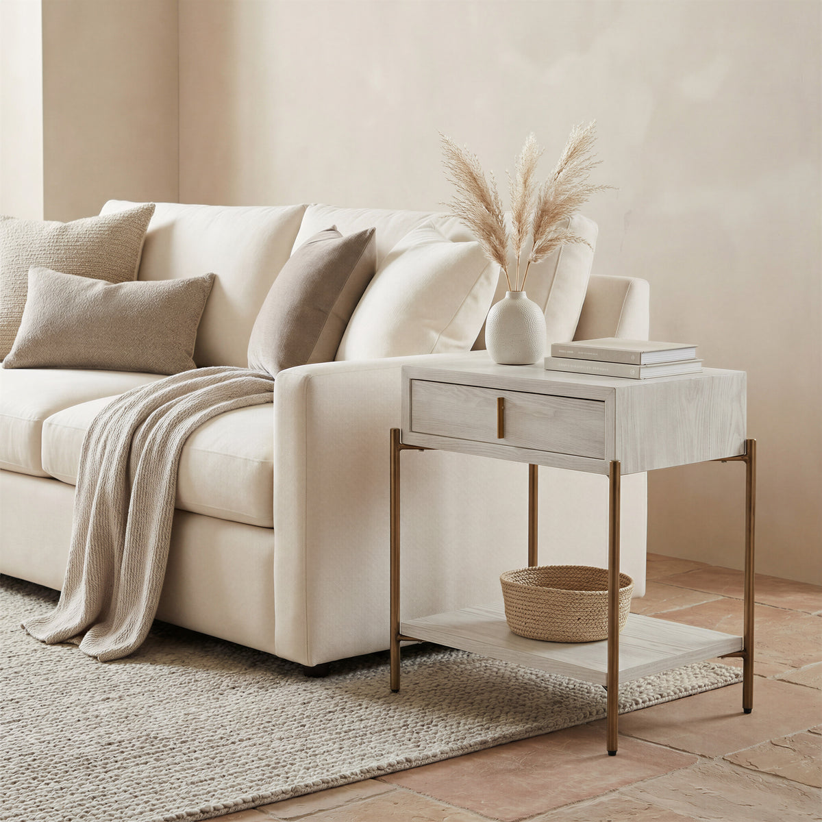 Yoru Oak White Side Table
