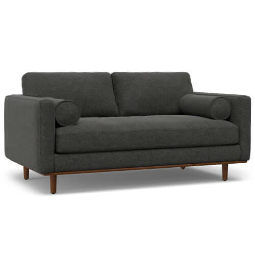 Morrison MCM Fabric Loveseat Sofa 72" – Modern Mid-Century Compact Loveseat (2 Colors) in dark gray fabric.