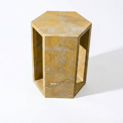 Luxury Spanish Gold Natural Marble Hexagonal Side Table with Polished Finish