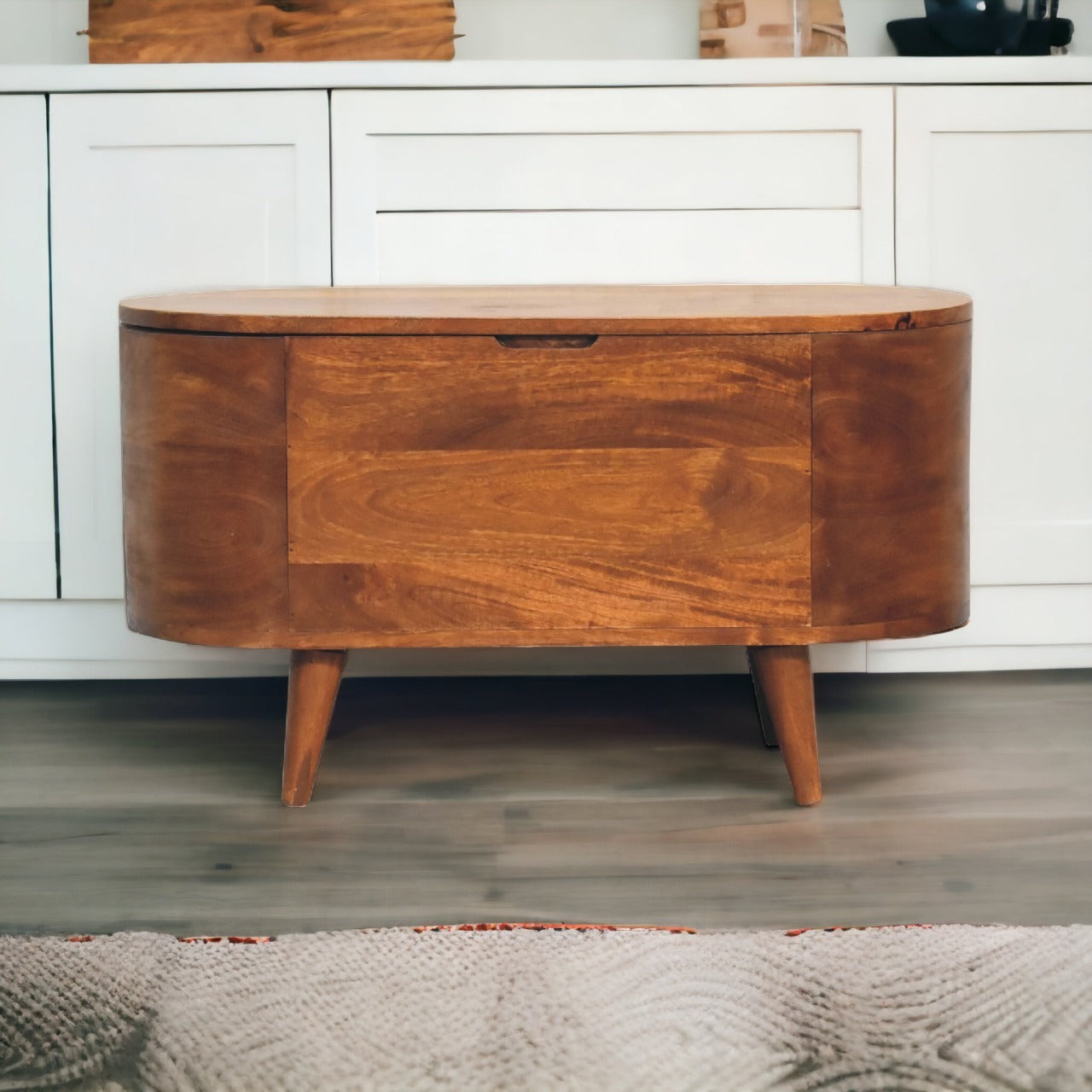 Rhett Chestnut Mango Wood Blanket Box – 31.5" Rounded Lid-Up Storage Chest