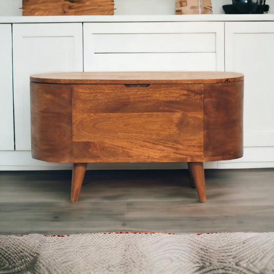 Rhett Chestnut Mango Wood Blanket Box – 31.5" Rounded Lid-Up Storage Chest