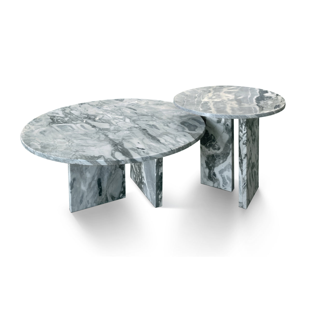 Luxury Blue Gray Natural Marble Coffee Table Set with Metal Base