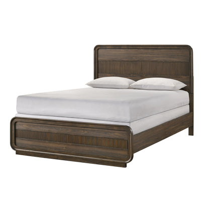 Wainwright Brown Wood Queen Bed – 84" Mid-Century Rounded-Edge Bed Frame