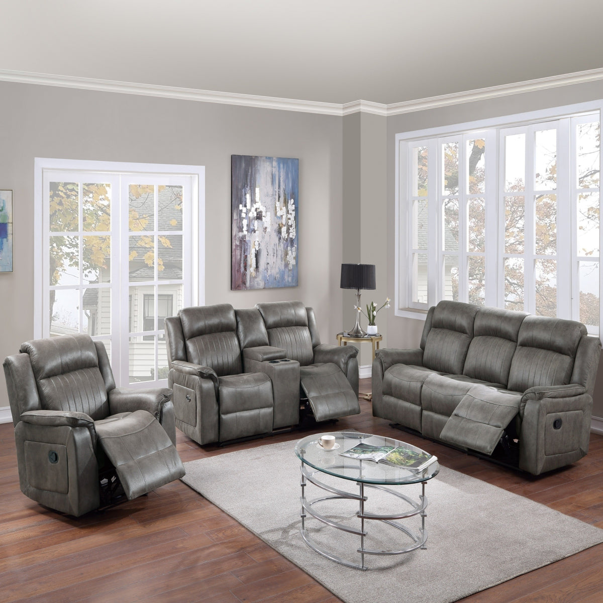 Ellison Slate Blue Faux Leather Reclining Loveseat & Recliner Set