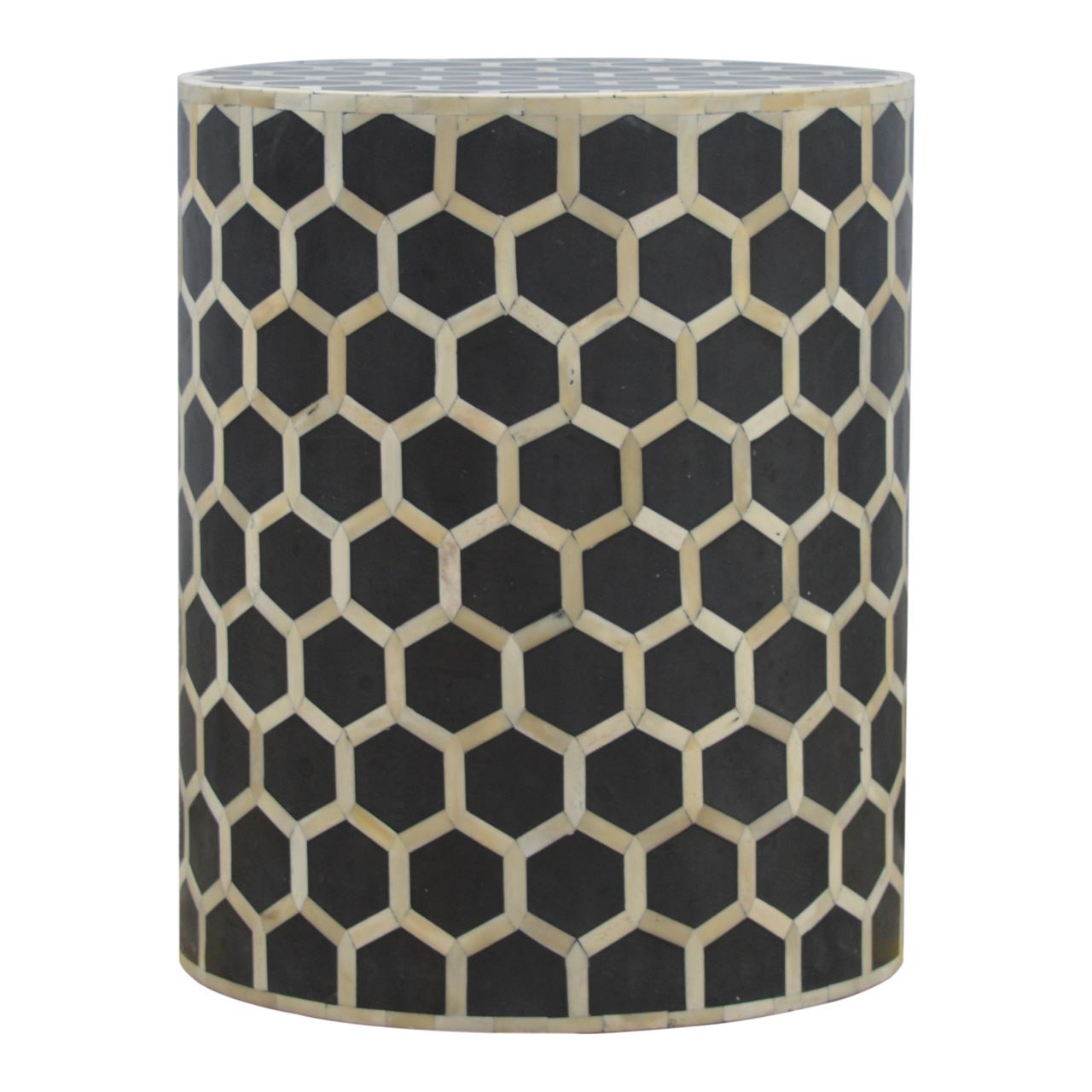 Asa Bone Inlay Wood Accent Stool – 22" Handcrafted Occasional Stool