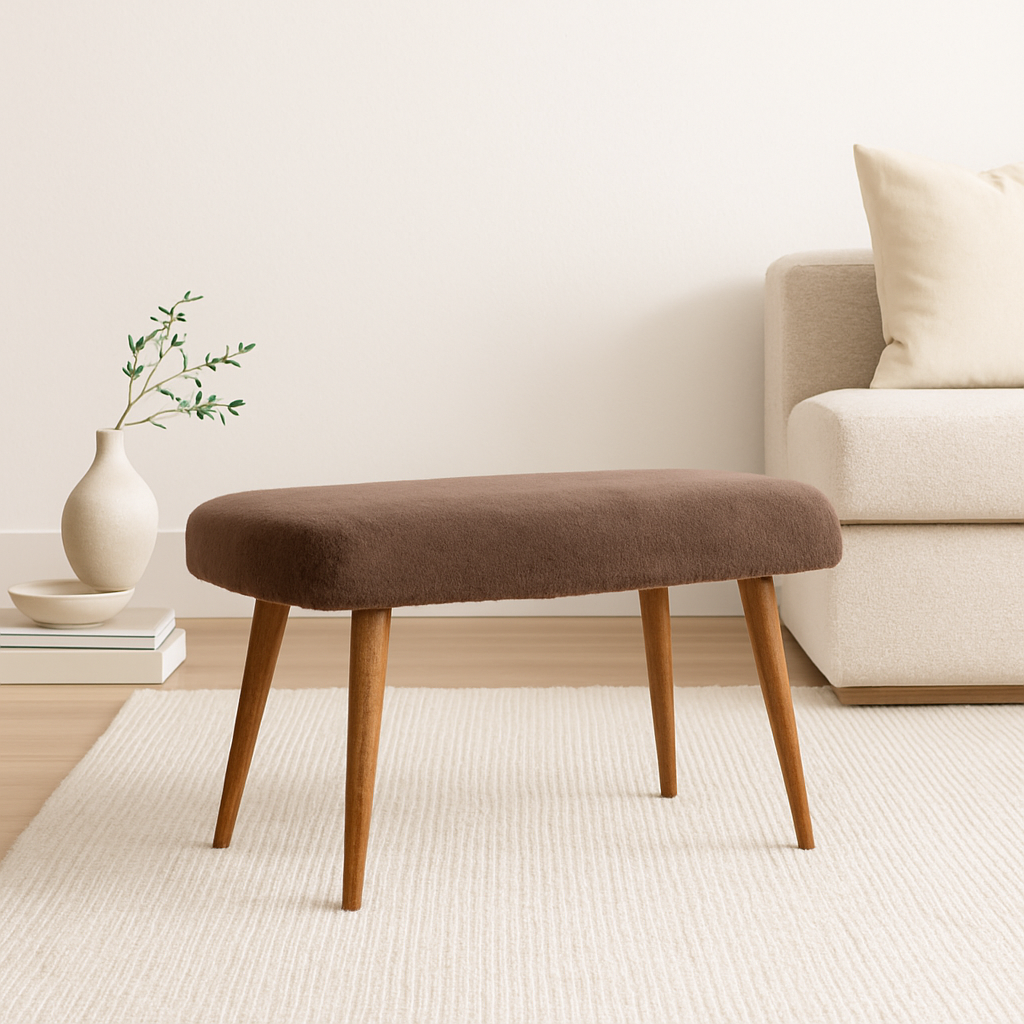 Rudy Mocha Faux Fur Bench – 30.7" Upholstered Mango Wood Bench with Nordic Legs