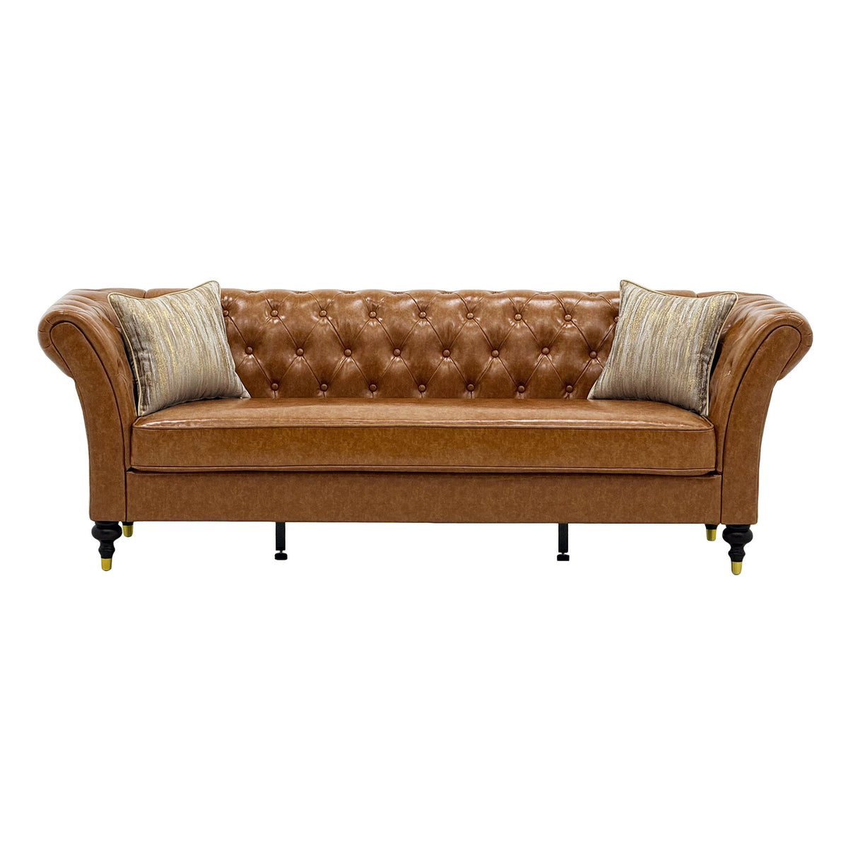 Barrington Chesterfield faux leather sofa in light brown