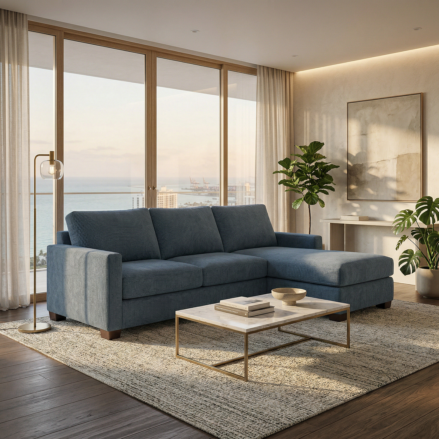 Damon L-Shaped Sectional Sofa – 120" Chaise Sectional in Fabric & Velvet - Leslie Peacock - Fabric (3)