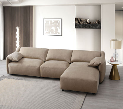 Light Brown Suede Sectional Sofa with Chaise – 127” Modern 3-Seat L-Shape Couch