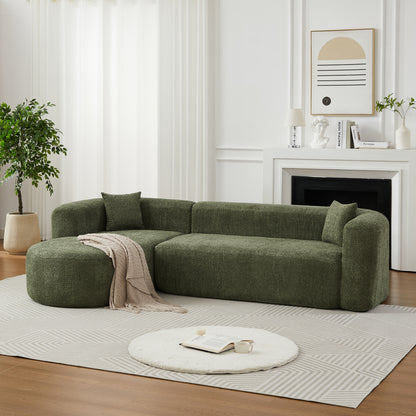 Delphine Green Chenille Curved Modular Sofa – 109" Left-Chaise Sectional Sofa