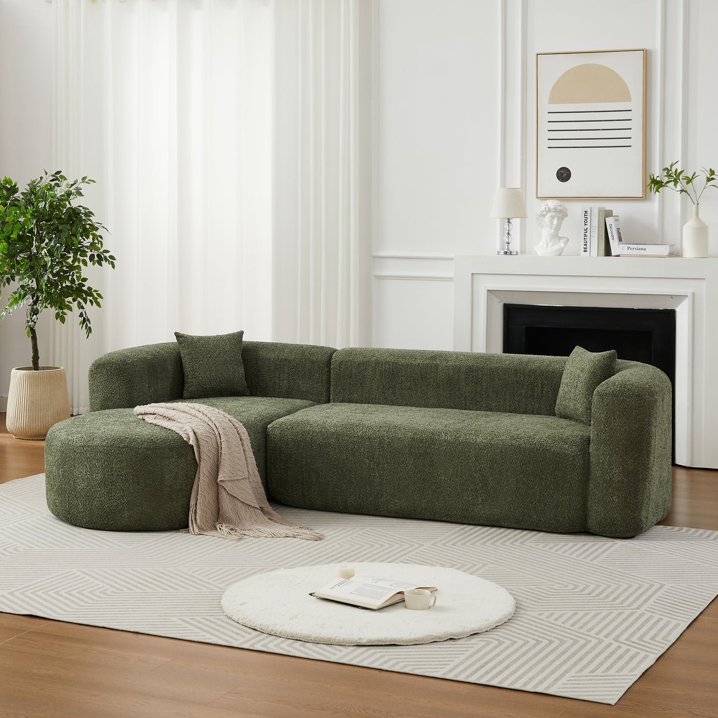 Delphine Green Chenille Curved Modular Sofa – 109" Left-Chaise Sectional Sofa