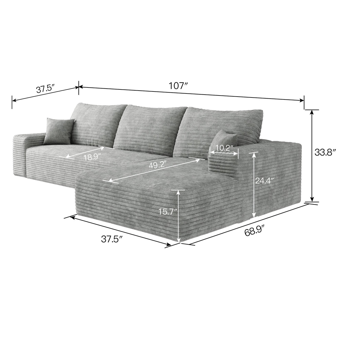 Sullivan grey corduroy cloud modular sectional
