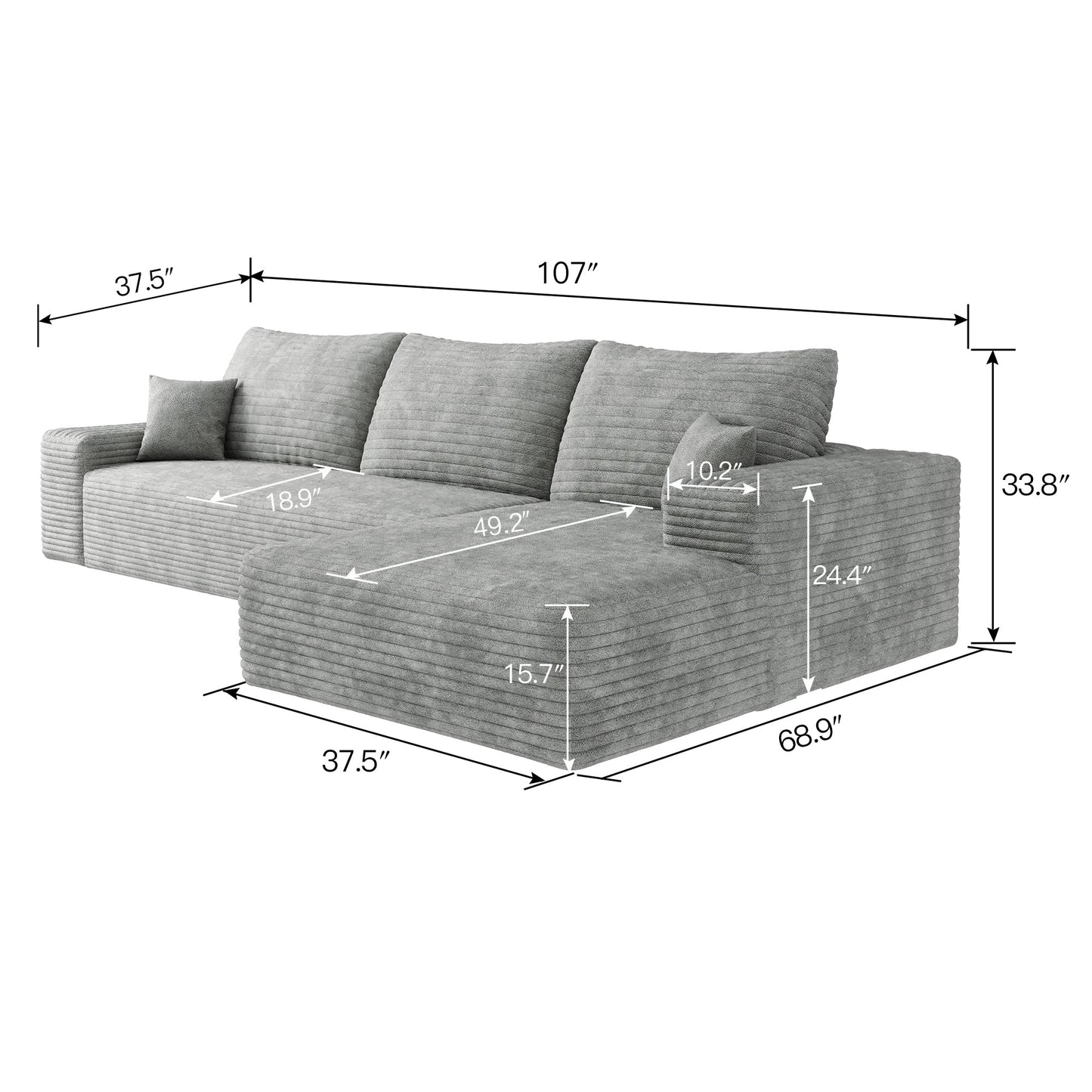 Sullivan grey corduroy cloud modular sectional