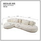 Dimensions and weight capacity of a modern rounded L-shaped chaise sofa sectional with plush cushions.