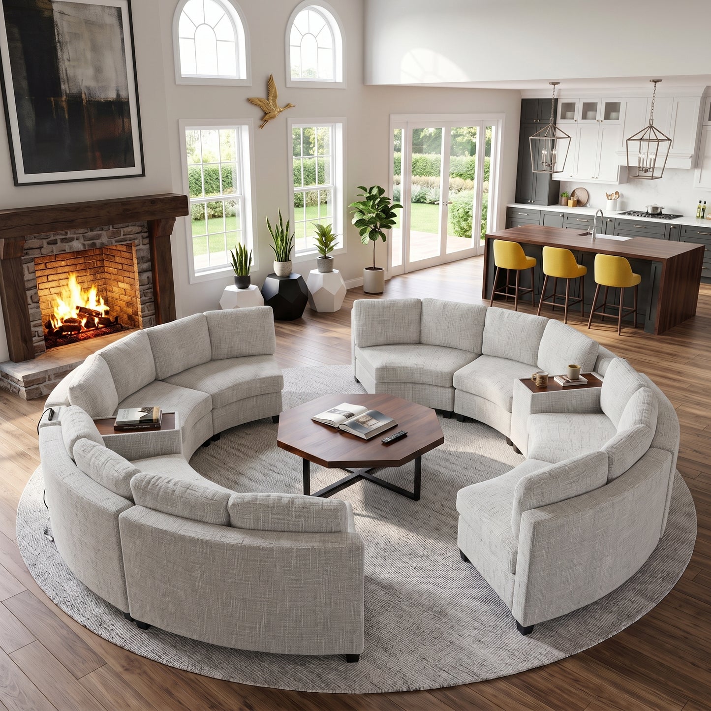 Faelan Chenille Curved Modular Sectional Sofa – 8-Seat Storage Console Couch - Beige (1)