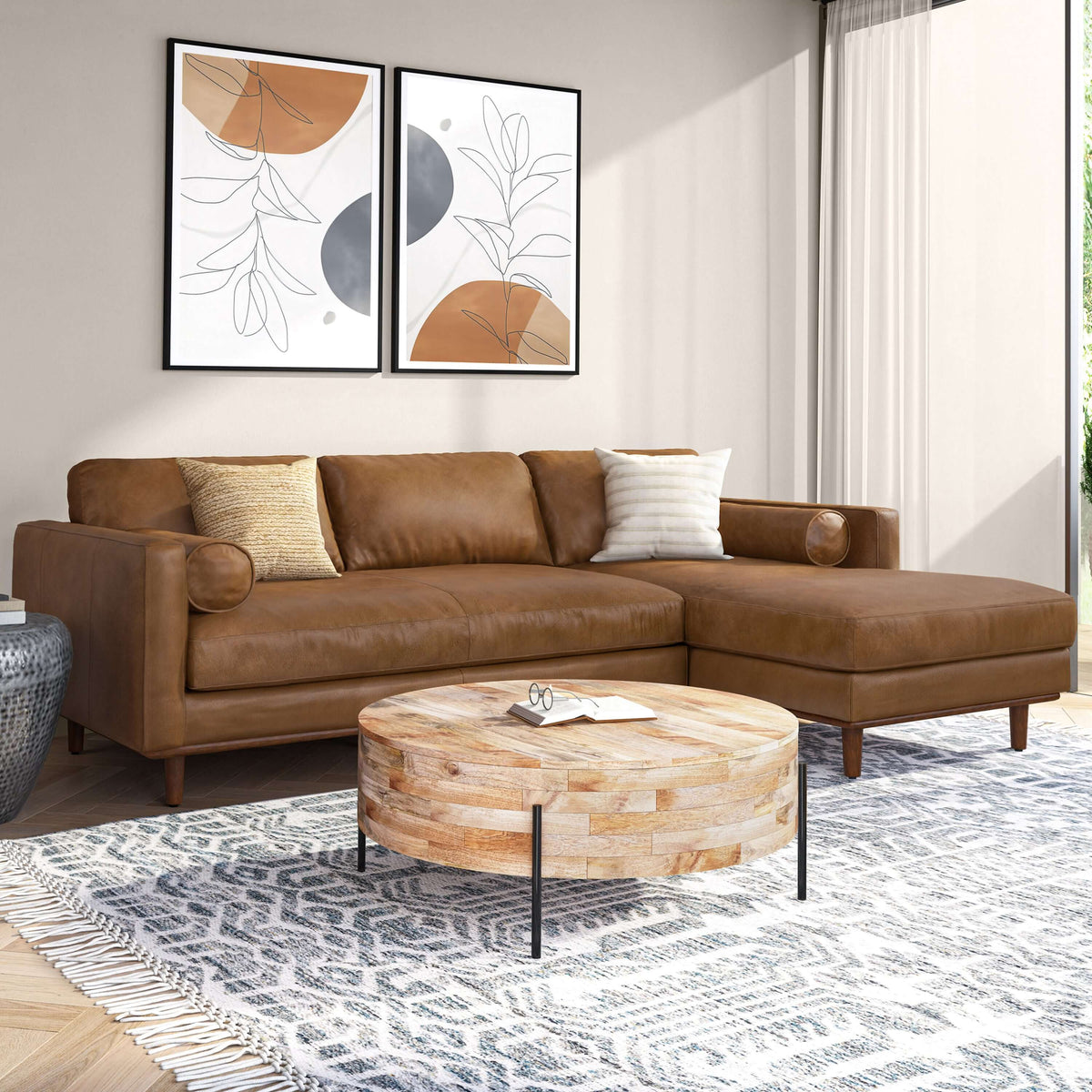Morrison MCM Genuine Leather Sectional Chaise Sofa 102" – in room setting