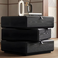 Joric Black Solid Wood Nightstand