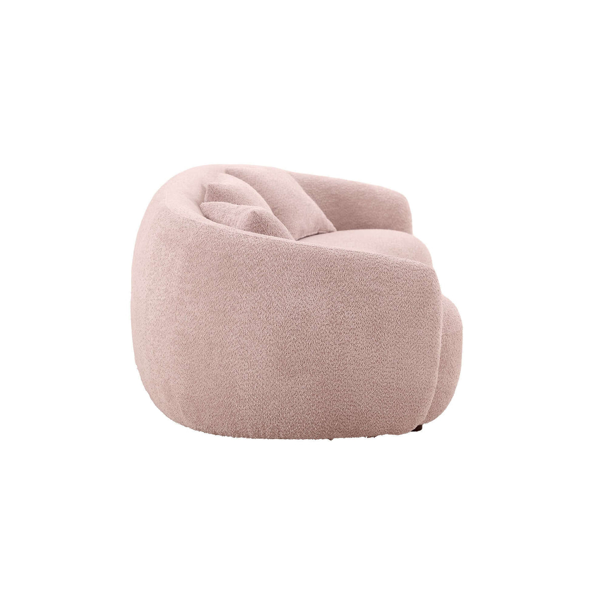 Modern Boucle Curved Sofa 94" – Sculptural 3-Seater Upholstered Couch (4 Colors) side view in blush boucle upholstery.