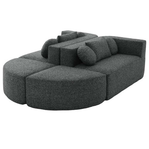 Boneless Boucle Modular Sectional Sofa 115” – Deep Seat Curved U-Shaped Foam Couch for 6