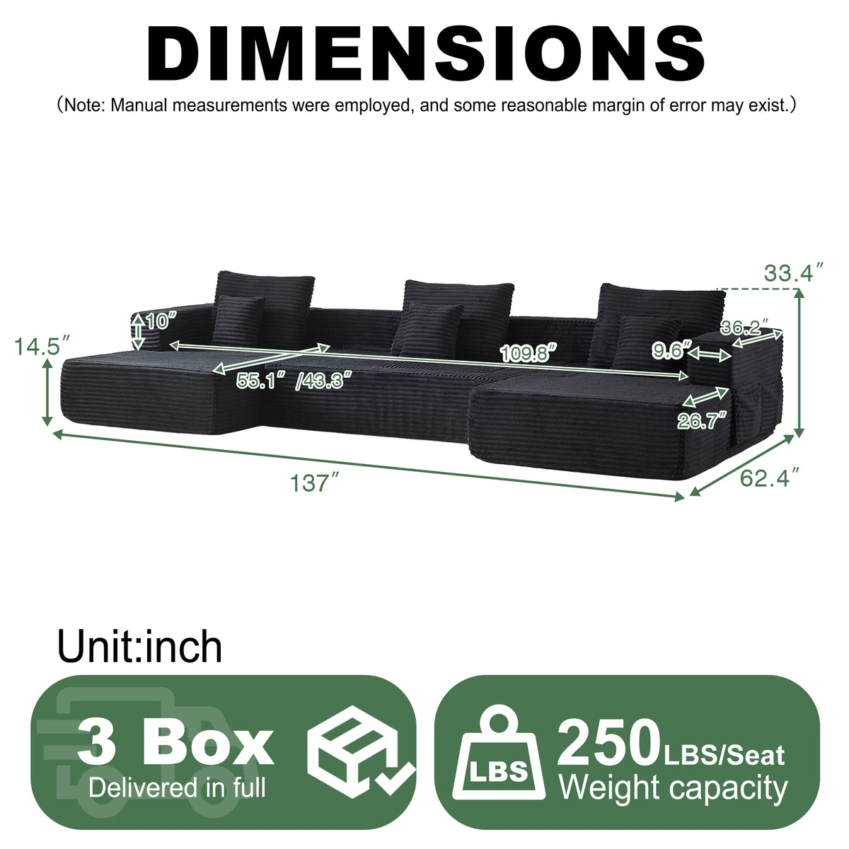 Sorrel U-Shaped Modular Sofa - Black (2)